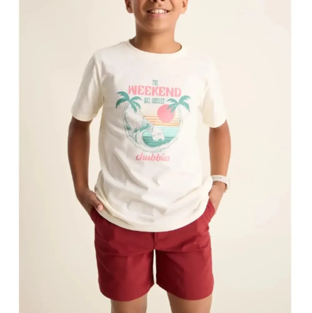 NEW CHUBBIES Boys Soft White The 70's Sun, Palm & Wave Pullover T-Shirt Size XS